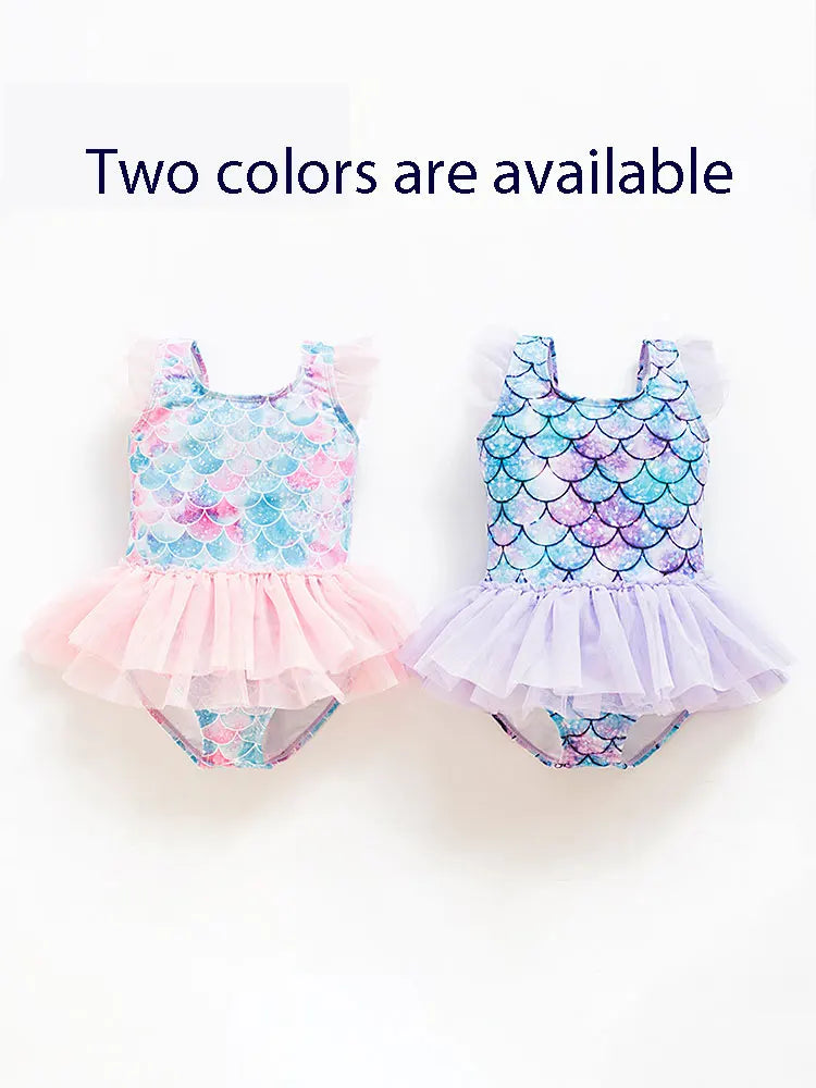 2021 New Girl Baby Mermaid Swimsuit Princess Fashion Cartoon Fish Scale Print Ballet Dance One Piece Kids Sequin Tulle Swimsuits