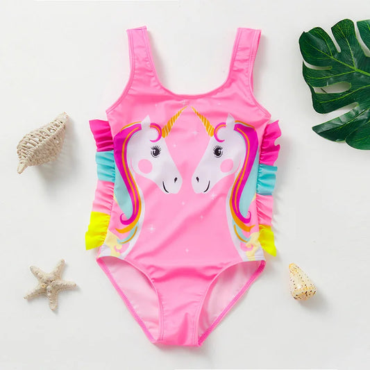 2-10Y Toddler Baby Girls swimsuit one piece Kids Swimwear Girls Swimming outfit Cartoon Children Swimwear Bathing suit girls