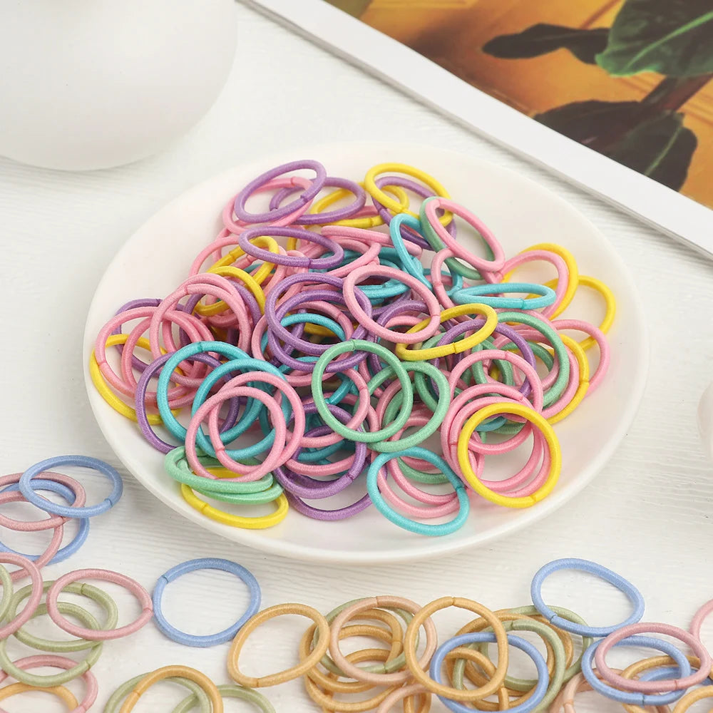 100pcs/lot 2CM Hair Accessories Girls Rubber Bands Scrunchy Elastic Hair Bands Kids Baby Headband Decorations Ties Gum for Hair