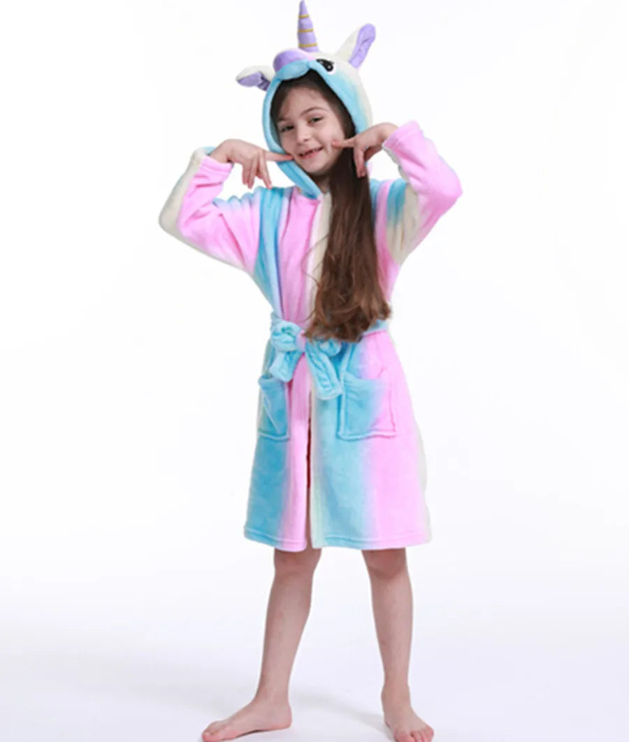 3-12Years Winter Autumn Children's Sleepwear Unicorn Cartoon Bath Robe