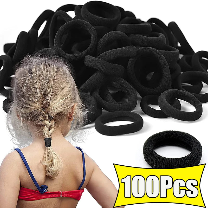 50/100Pcs Elastic Hair Accessories for Women Kids Black Rubber Band Ponytail Holder Gum for Hair Ties Ring Scrunchies Hairband