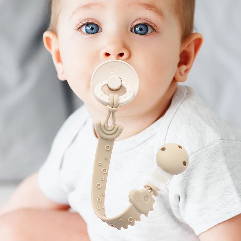 Silicone Pacifier Clip withOne-Piece Design, Rust-Free Soft Flexible Pacifier Leashes, Unisex Pacifier Smoother Clip Fits All