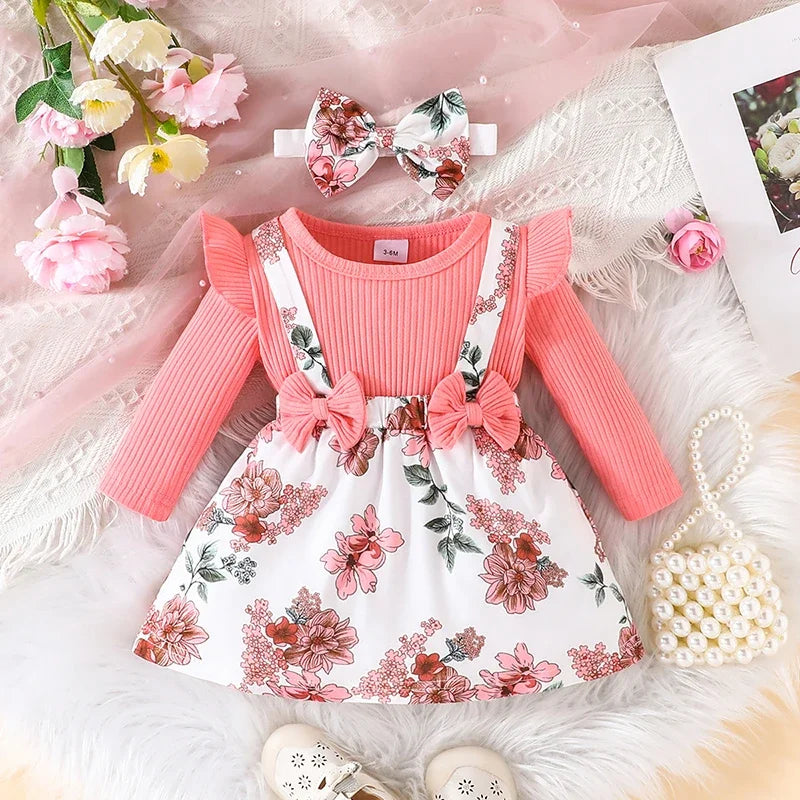 Dress For Kids 3 Months - 3 Years old Birthday Korean Style Long Sleeve Cute Floral Princess Formal Dresses Ootd For Baby Girl