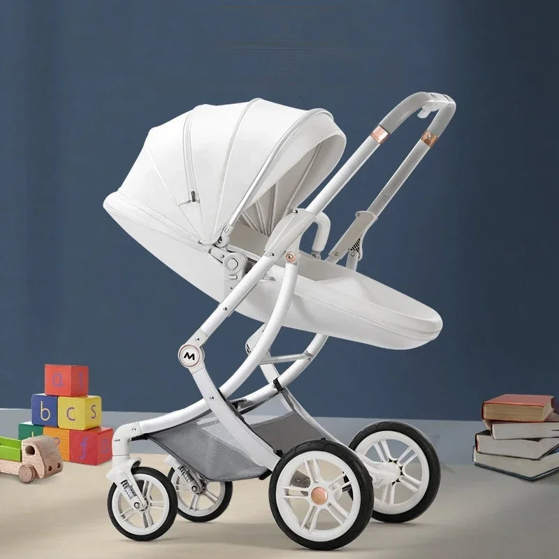 New Luxury Baby Stroller 3 In 1,Baby Carriage with Car Seat,Eggshell Newborn Baby Stroller Leather Baby Carriage High Landscape