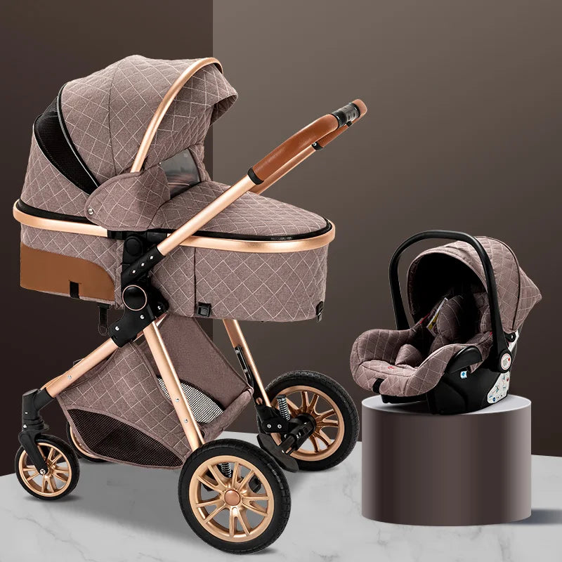 Luxurious Baby Stroller 3 in 1 Portable Travel Baby Carriage Folding Prams High Landscape Aluminum Frame Car for Newborn Baby