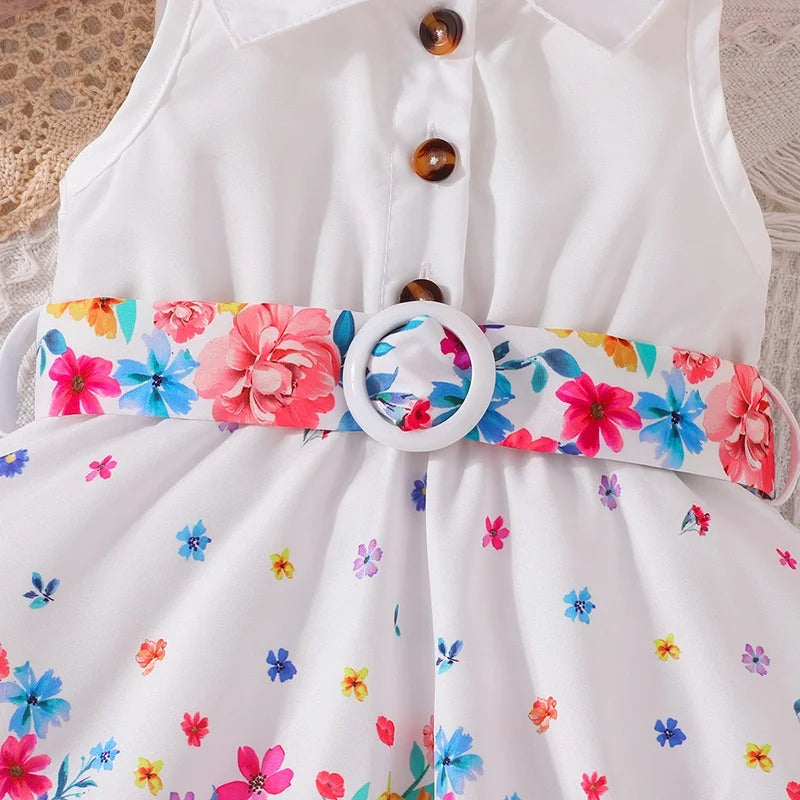 Dress For Kids 3-36 Months Korean Style  Sleeveless Cute Button Summer Floral Princess Formal Dresses Ootd For Newborn Baby Girl