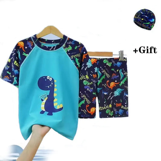 3Pcs Set Cartoon Print Kids Boys Swimwear Children's Swimsuit Kids Surfing Suit Swimming Clothes For Boy Beachwear with Hat