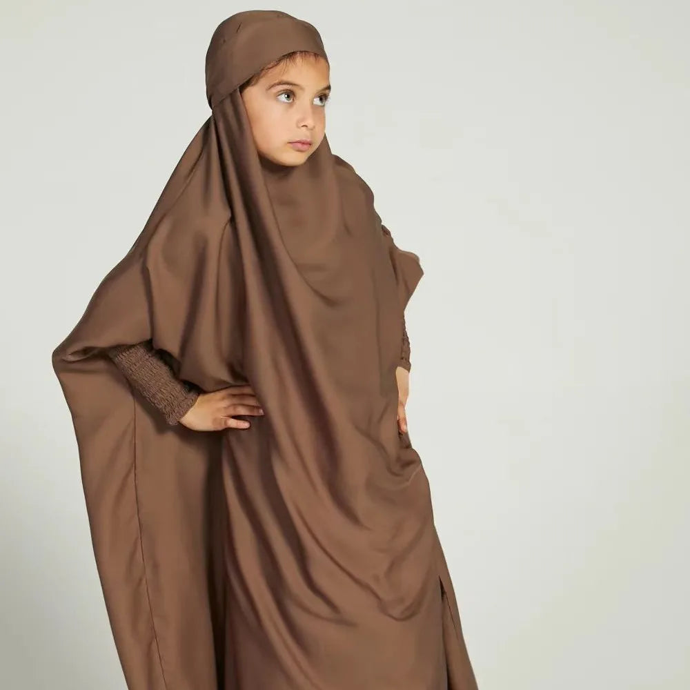 Muslim Kids Prayer Abaya One Piece Jilbab Modest Islamic Long Khimar Full Covered Children Dress Dress 3-11years Arabic Kimono