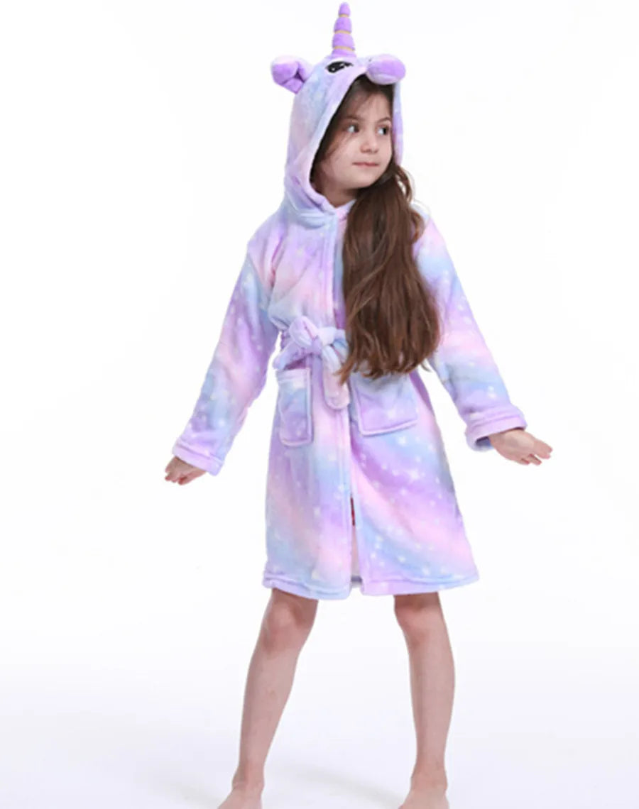 3-12Years Winter Autumn Children's Sleepwear Unicorn Cartoon Bath Robe