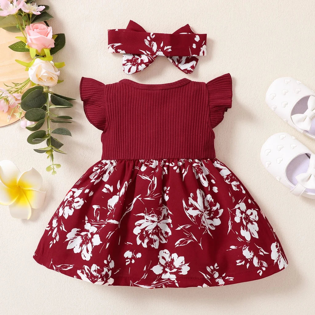 Dress For Kids 3-24 Months Korean Style Fashion Butterfly Sleeve Cute Floral Princess Formal Dresses