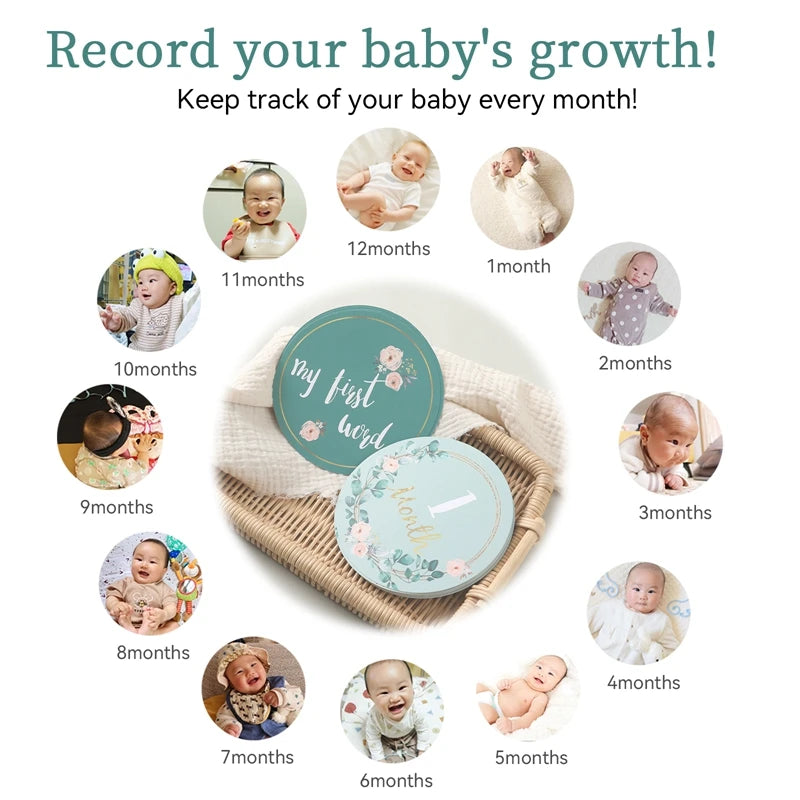 Baby Milestone Memorial Cards Paper Number 0-12 Monthly Newborn Leaf Engraved Age Cards Photography Accessories Baby Birth Gift