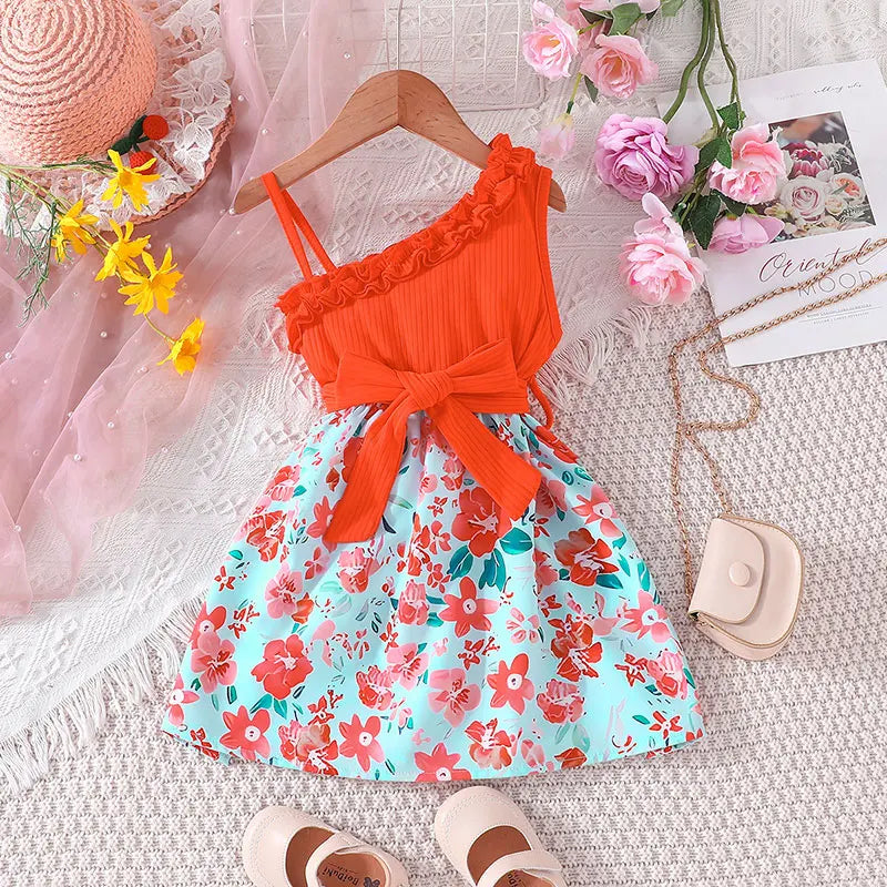 Dress For Kids 1 - 6 Years old Birthday SummerRuffles Floral Off Shoulder Sleeveless Kids Princess Dresses Ootd For Baby Girl