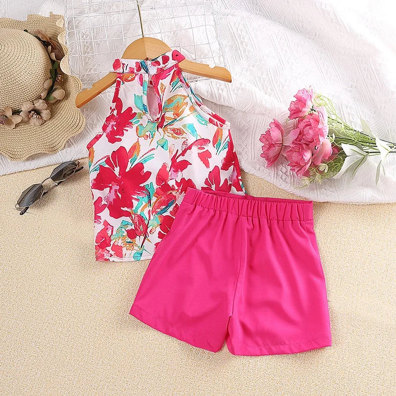 Terno For Kid Girl 4-7 Years old Floral Top and Shorts Summer Outfit