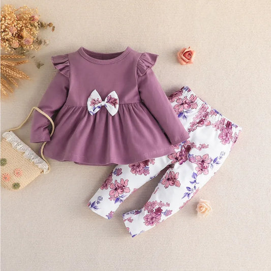 Long Sleeve Blouse and Floral Long Pants Outfit Toddler Infant Clothing Suit For Kids Girl