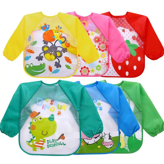 Baby Bibs New Cute Children Baby Stuff Toddler Waterproof Long Sleeve Art Smock Feeding Bib Apron for Kids 0-6 Years