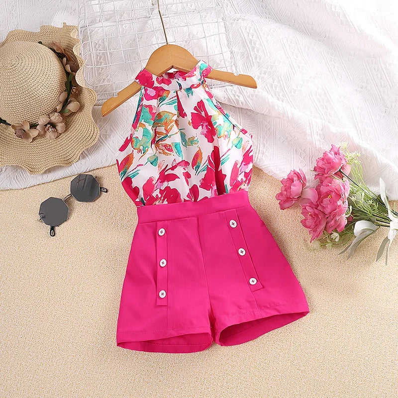 Terno For Kid Girl 4-7 Years old Floral Top and Shorts Summer Outfit