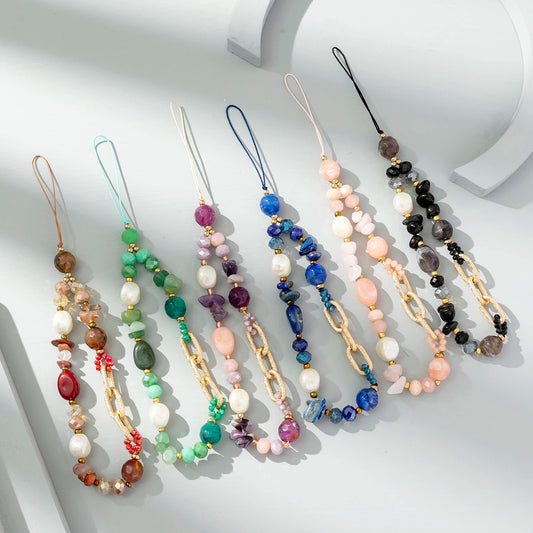 Fashion Stone Acrylic Beaded Mobile Phone Chain Women Anti-Lost Wrist Strap Colorful Telephone Lanyard For Jewelry Accessory