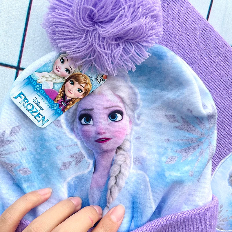 Children's Hat New Fall Winter ELSA Cartoon Hat Scarf Gloves Kids Toddler Girl Hat and Scarf Set