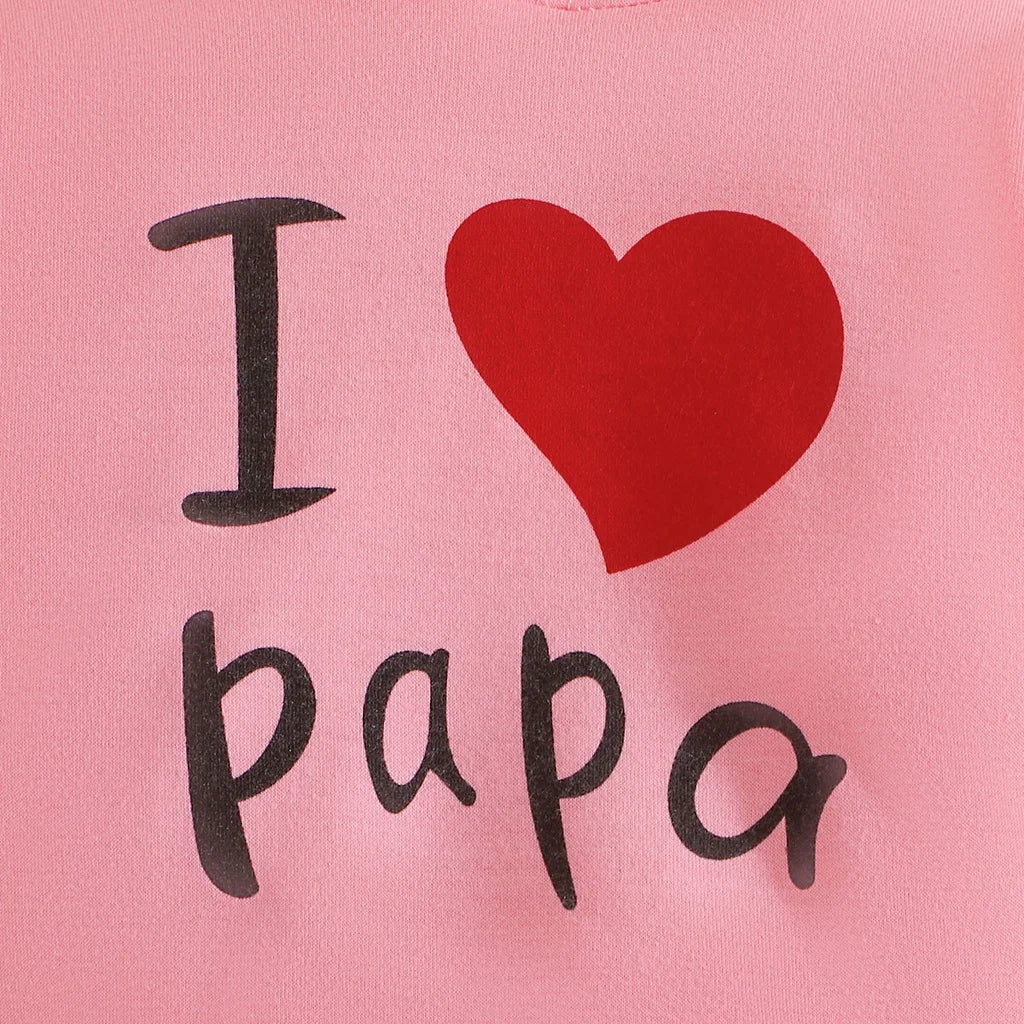 I LOVE PAPA Long Sleeve Hoodie Tee Long Pants Outfit For Newborn Baby