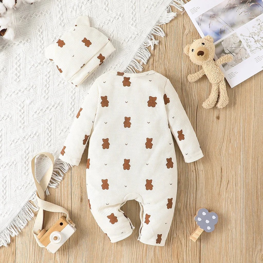 【Gift Hat】Set Baby Unisex Boy Girl Newborn Onesies Romper 0-18 Months Toddler Clothing Infant Long Sleeve Cartoon Bear Jumpsuit