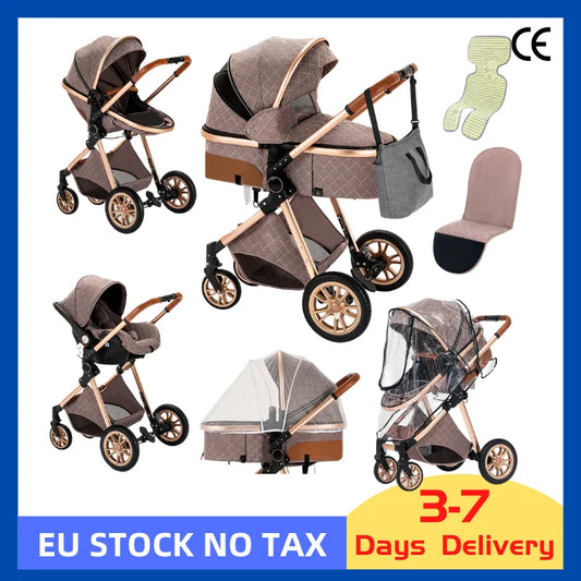 Luxurious Baby Stroller 3 in 1 Portable Travel Baby Carriage Folding Prams High Landscape Aluminum Frame Car for Newborn Baby