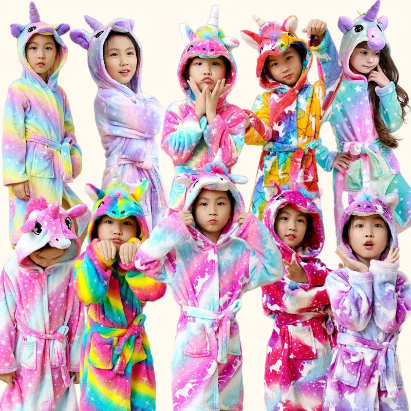 3-12Years Winter Autumn Children's Sleepwear Unicorn Cartoon Bath Robe