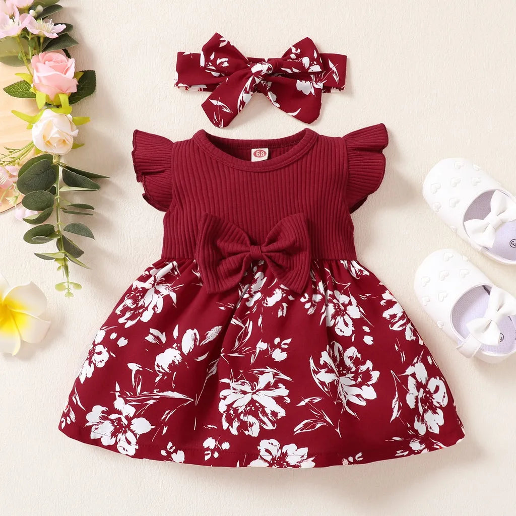 Dress For Kids 3-24 Months Korean Style Fashion Butterfly Sleeve Cute Floral Princess Formal Dresses