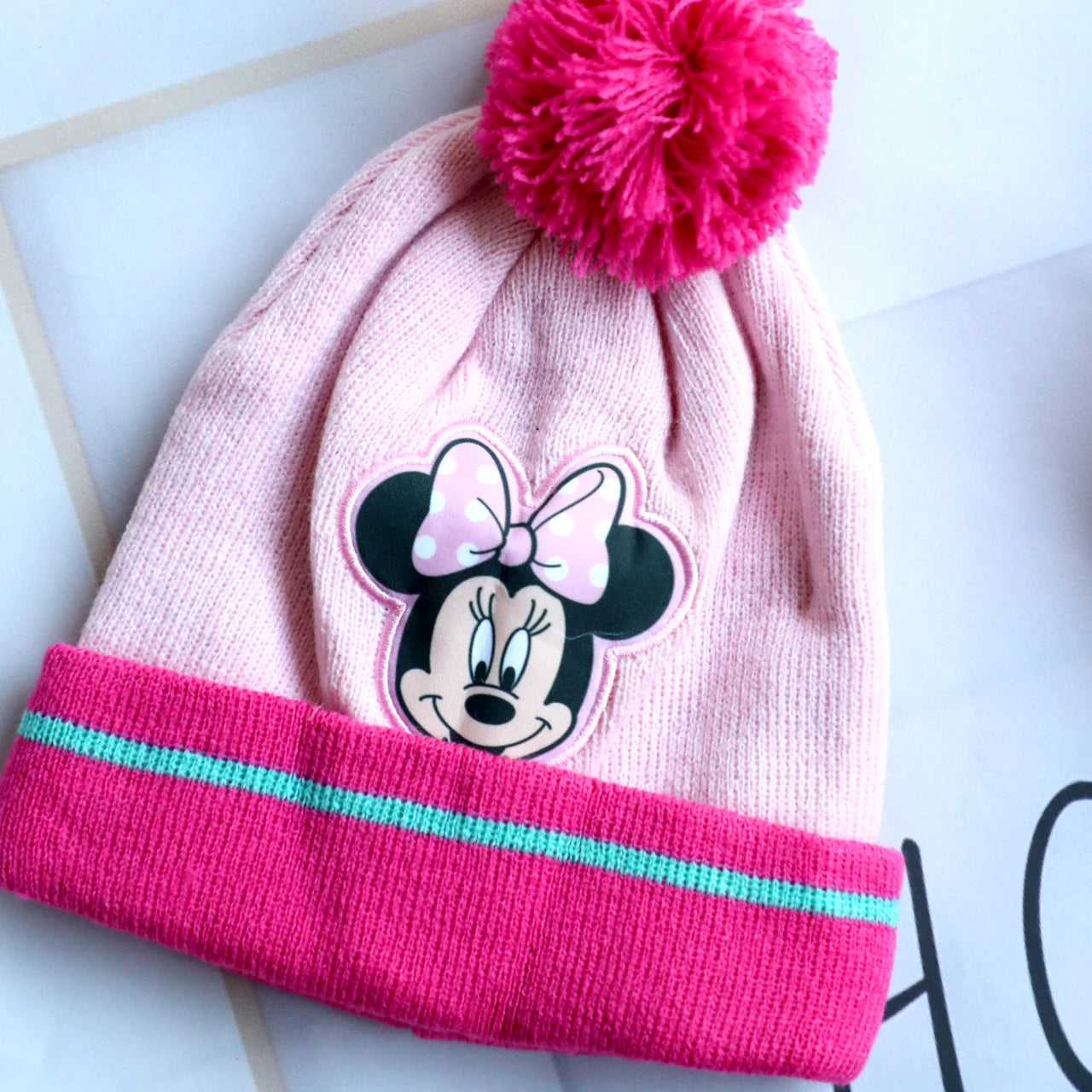 Disney New Autumn and Winter Cute Children Minnie Mouse Cartoon Scarf Hat Glove three-piece Warm Boy Girl Halloween Child hat