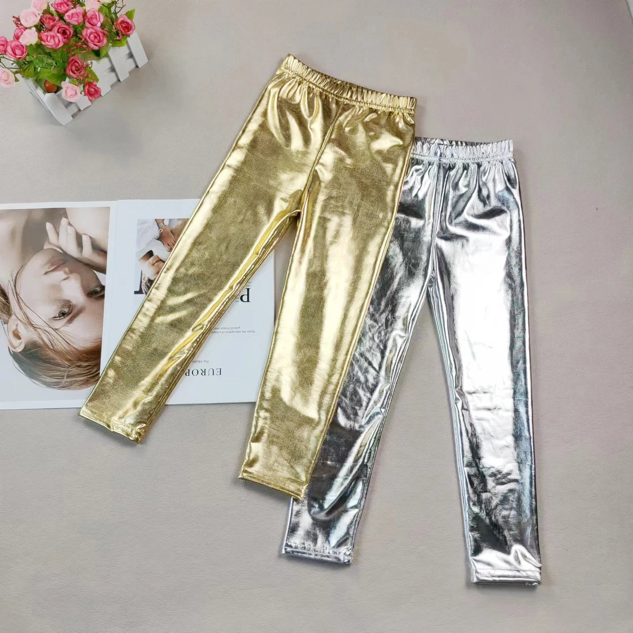 Girls' Gold leggings Children's Yoga Pants Elastic