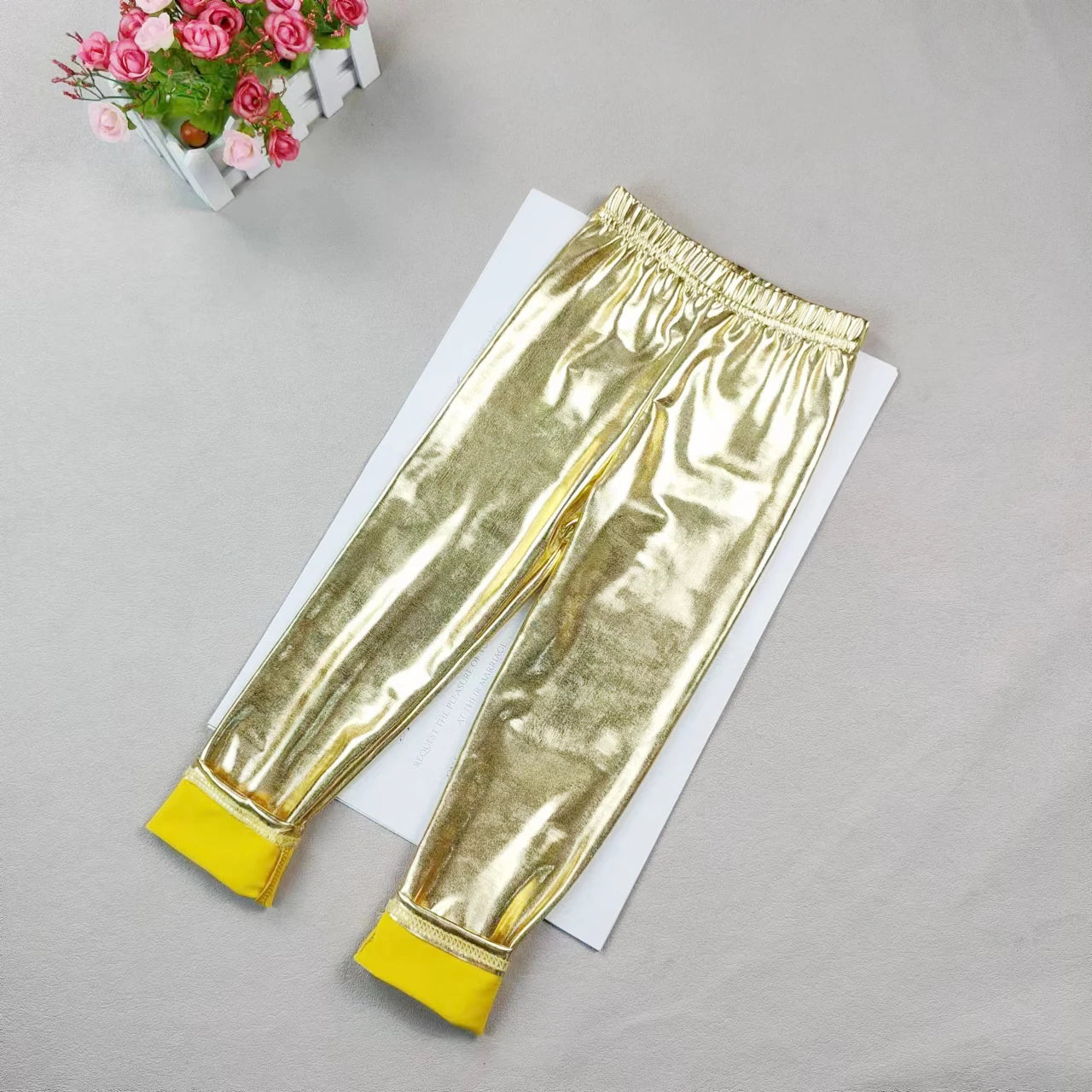 Girls' Gold leggings Children's Yoga Pants Elastic