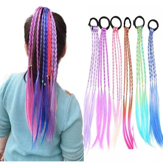 Girls Colorful Wigs Ponytail Headbands Rubber Bands Beauty Hair Bands Headwear Kids Hair Accessories Head Band Hair Ornament