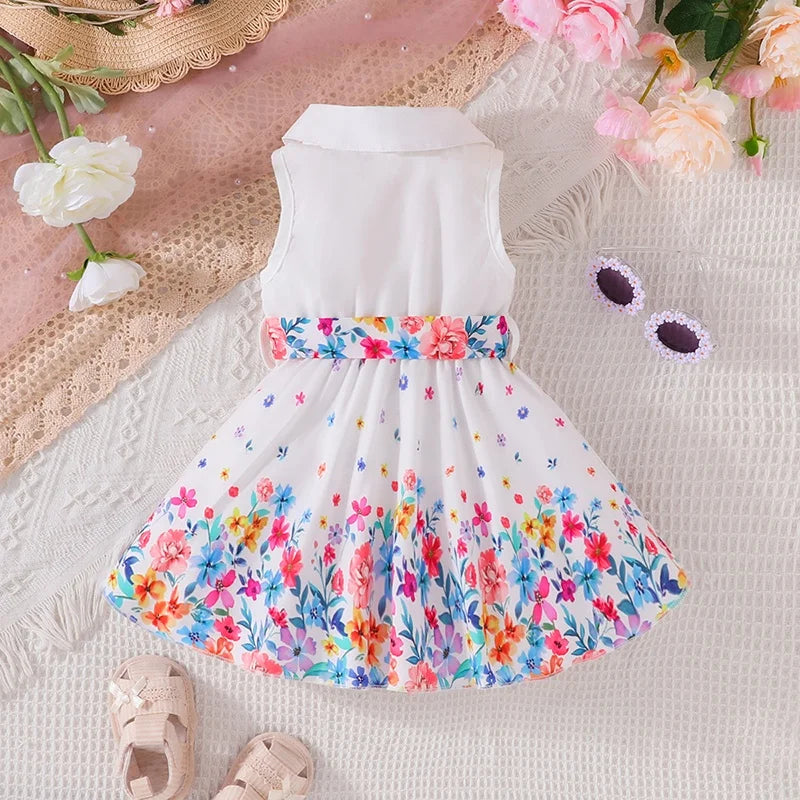 Dress For Kids 3-36 Months Korean Style  Sleeveless Cute Button Summer Floral Princess Formal Dresses Ootd For Newborn Baby Girl