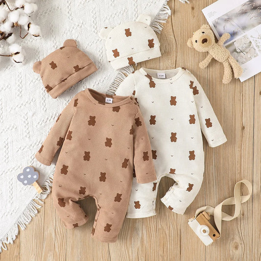 【Gift Hat】Set Baby Unisex Boy Girl Newborn Onesies Romper 0-18 Months Toddler Clothing Infant Long Sleeve Cartoon Bear Jumpsuit