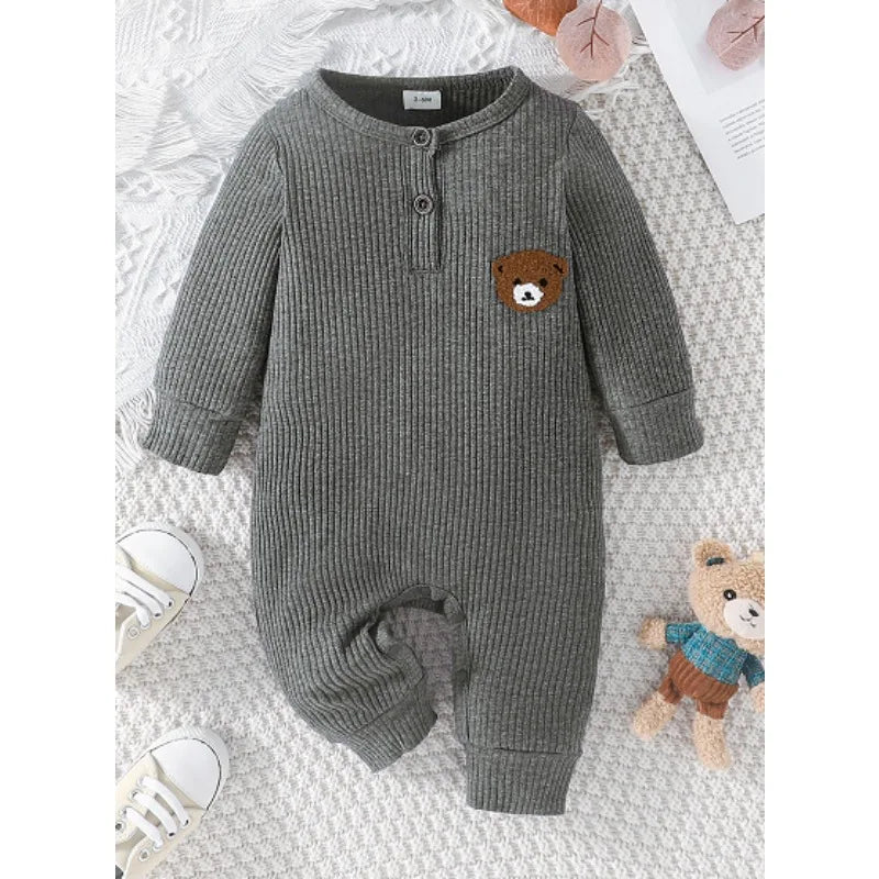 Newborn Baby Clothes 0 to 18 Months Cartoon Bear Tiny Button Onesies For Baby Boy Long Sleeve Infant Romper Toddler Jumpsuit