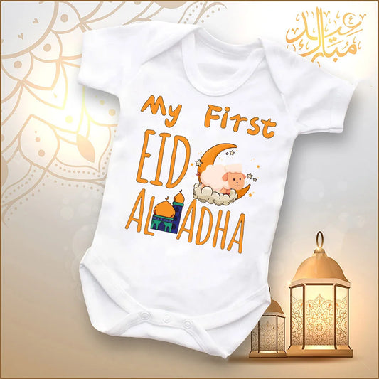 My First Eid Baby Moon Print Romper Newborn My 1st Eid Long Sleeve Jumpsuit Toddler Bodysuit Outfits Muslim Festival Clothing