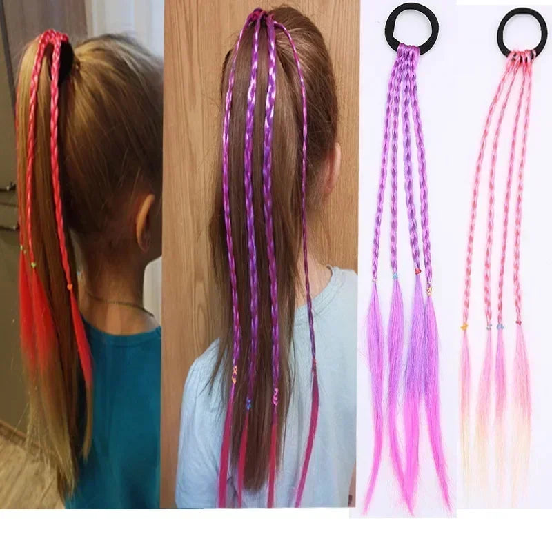 Girls Colorful Wigs Ponytail Headbands Rubber Bands Beauty Hair Bands Headwear Kids Hair Accessories Head Band Hair Ornament