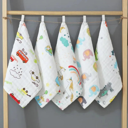 Random 5pcs Muslin 6 Layers Cotton Soft Baby Towels Baby Face Towel  Burp Cloth