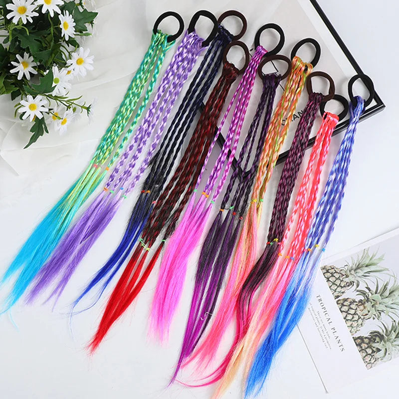 Girls Colorful Wigs Ponytail Headbands Rubber Bands Beauty Hair Bands Headwear Kids Hair Accessories Head Band Hair Ornament