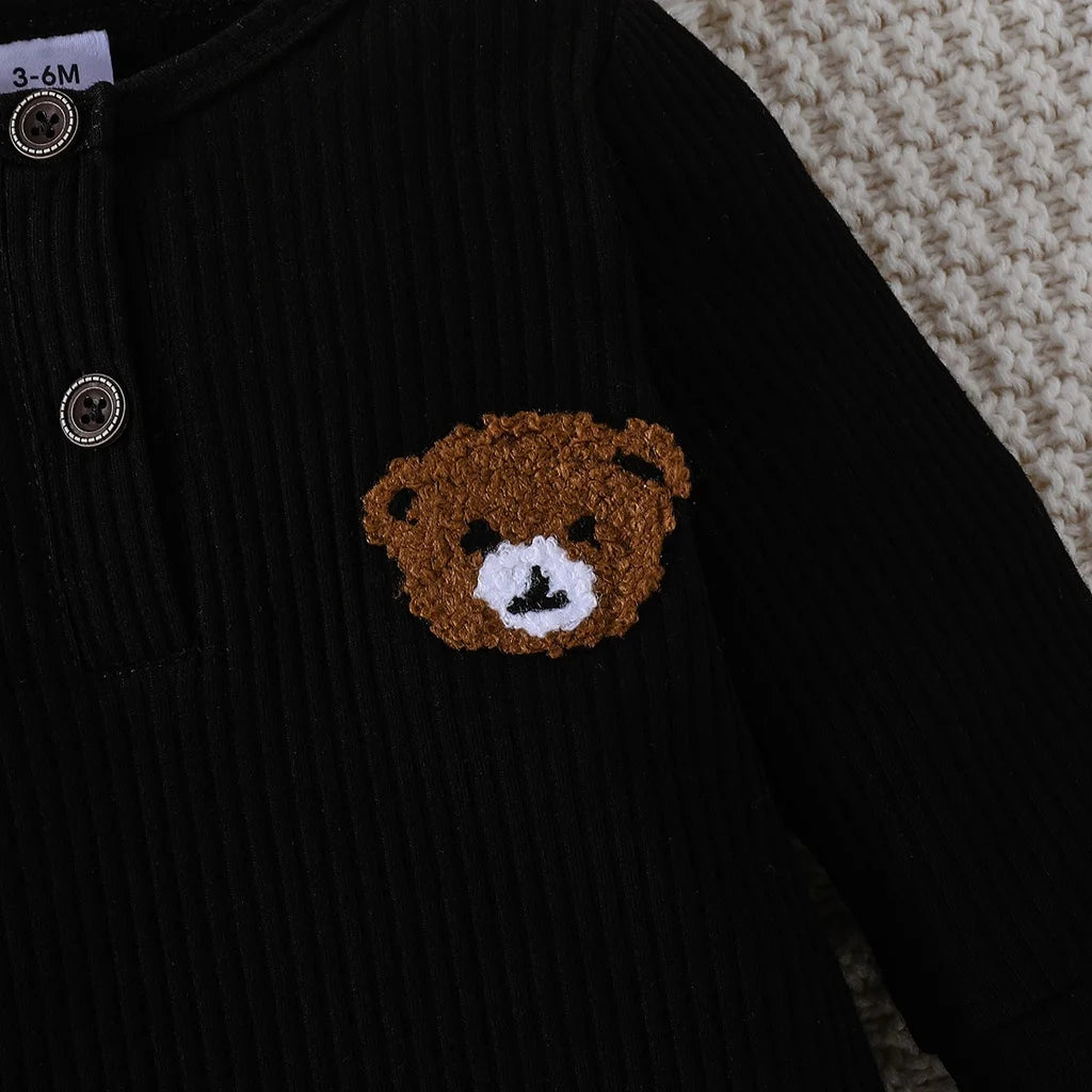 Newborn Baby Clothes 0 to 18 Months Cartoon Bear Tiny Button Onesies For Baby Boy Long Sleeve Infant Romper Toddler Jumpsuit